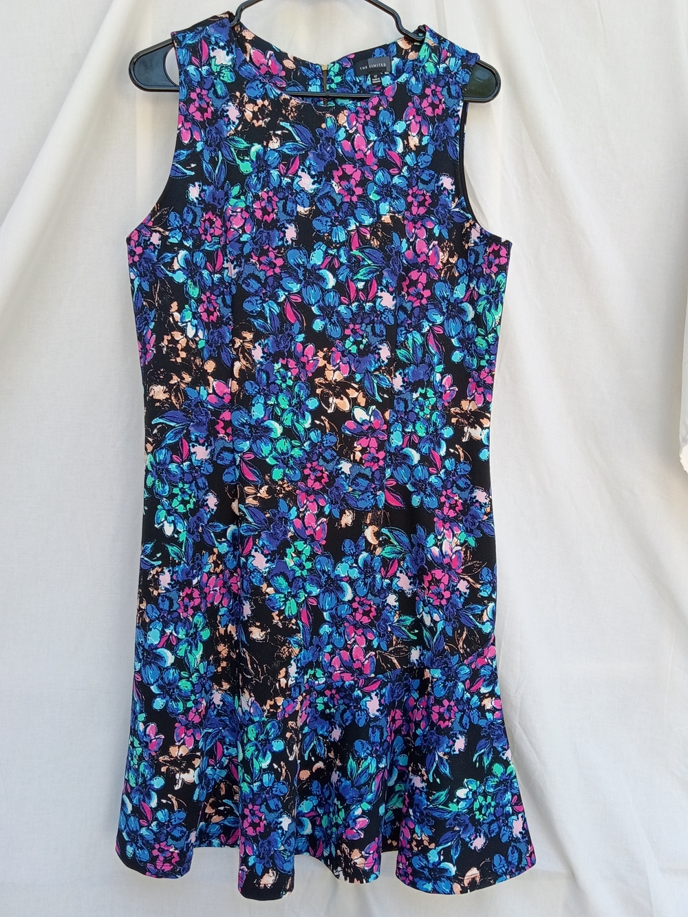 The Limited Black Floral Midi Dress with Blue & Pink Accents
